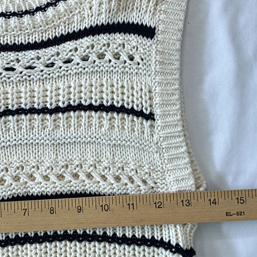 Madewell Cotton Sweater Vest Medium Cream Jet Black Mini Striped Knit Minimalist - Picture 6 of 11